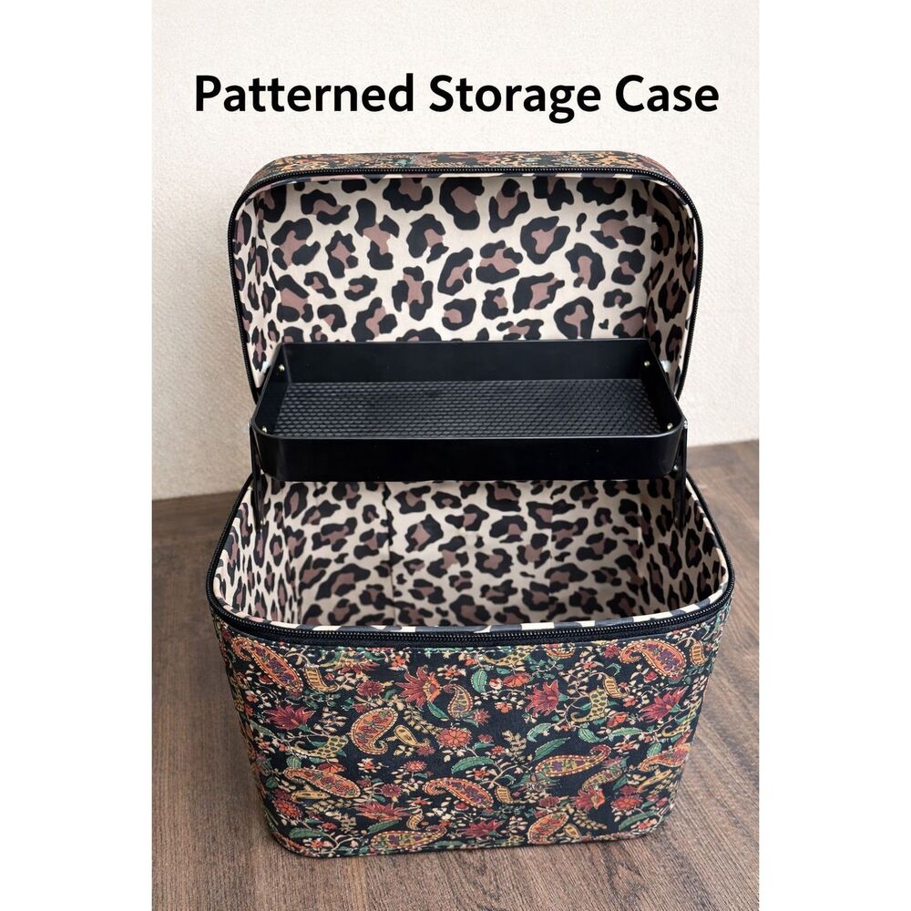 Western Paisley Floral Cosmetic Travel Storage Case with Leopard Interior Makeup